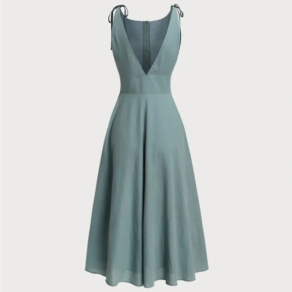 Rihoas Green Boat Neck Backless Slip Midi Dress - Picture 7 of 12